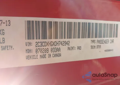 2013 Dodge Charger Sxt из США, поврежденный, VIN 2C3CDXHGXDH742942